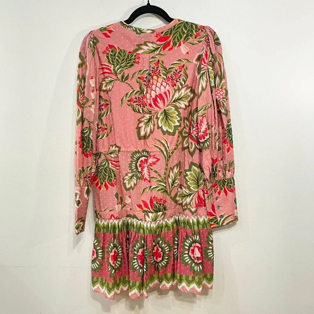 New Farm Rio Aura 100% Cotton Floral Peasant Mini Dress Pink Small - Picture 3 of 9